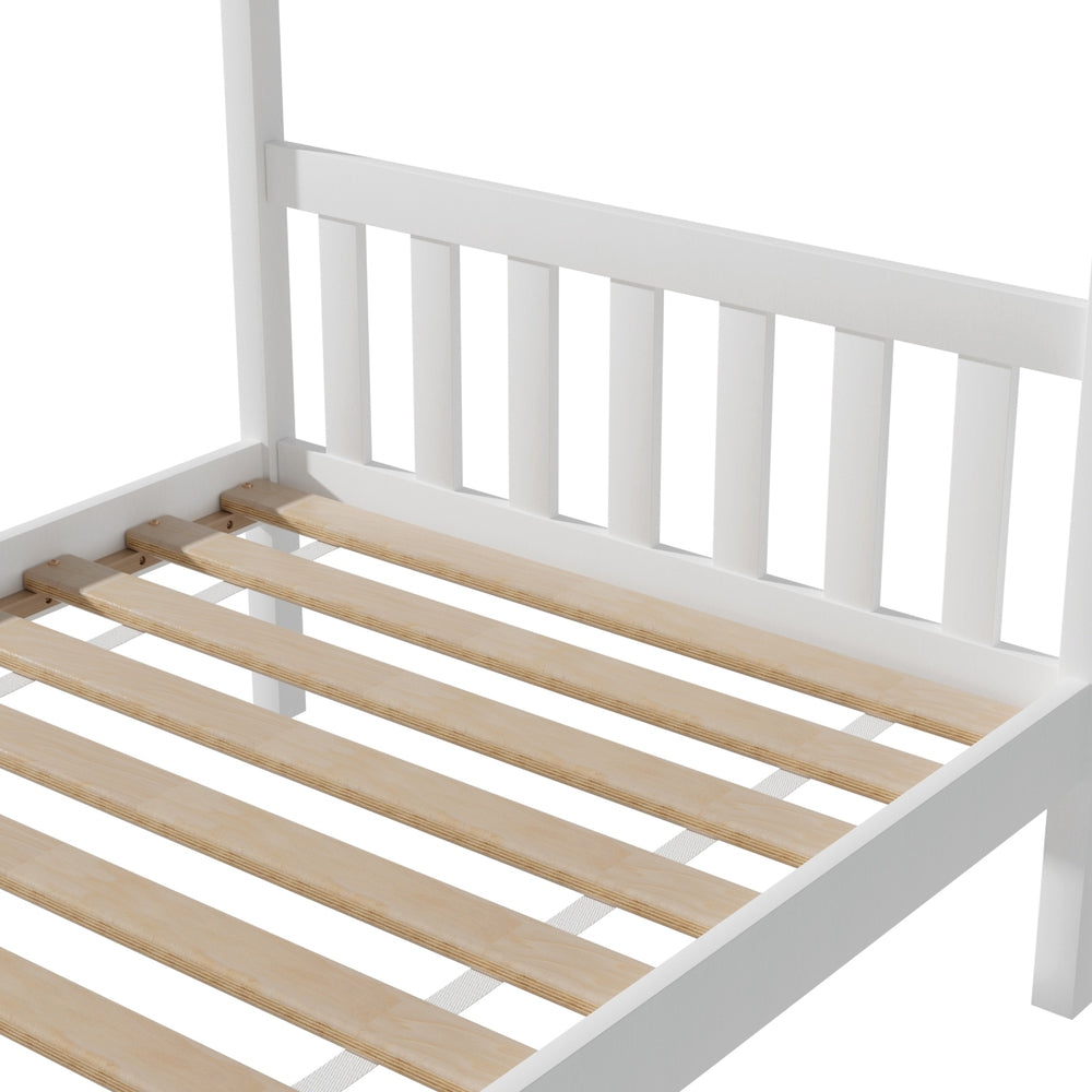 Artiss Bed Frame | Wooden Base | Kids Single | Timber House | White