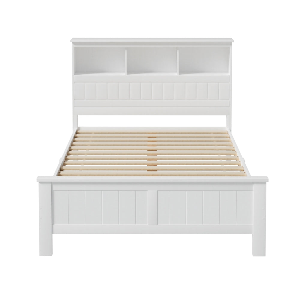 Artiss Bed Frame | Double Size | Wooden with 3 Shelves | Bed Head | White