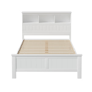 Artiss Bed Frame | Double Size | Wooden with 3 Shelves | Bed Head | White