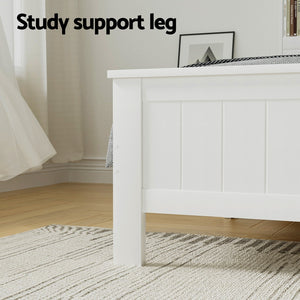 Double Bed Frame | Wooden Bed Base | Headboard with 3 Shelves | White