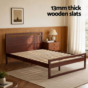 Artiss Bed Frame Queen Size Wooden Walnut WITTON