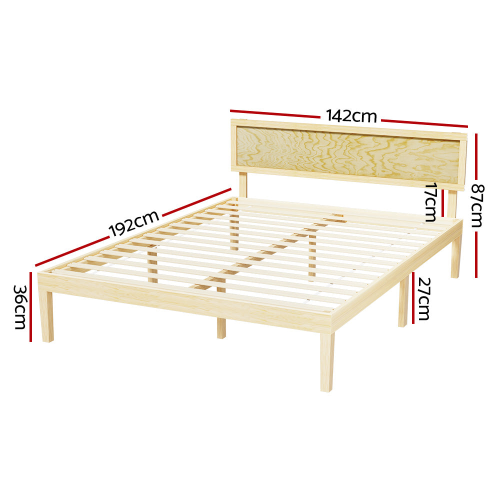 Bed Frame | Double Size | Wooden Base | Mattress Platform | Timber Pine | YUMI