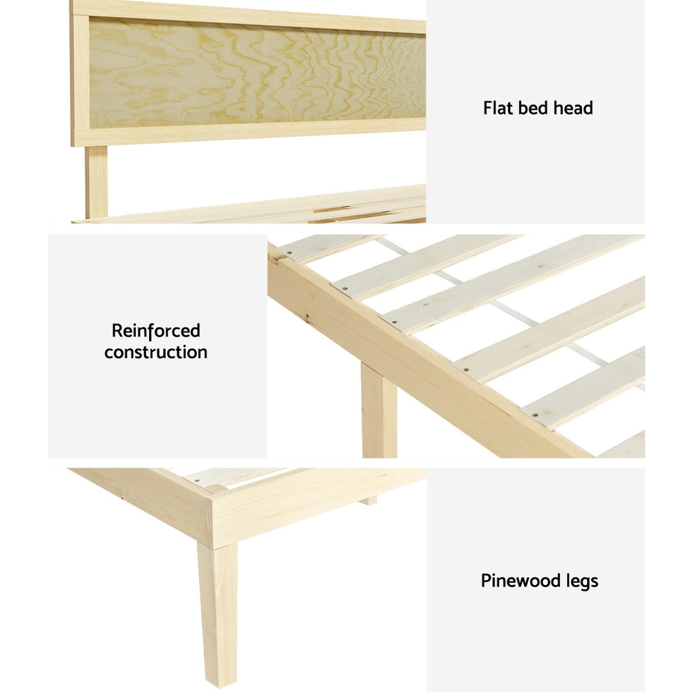 Bed Frame | Double Size | Wooden Base | Mattress Platform | Timber Pine | YUMI