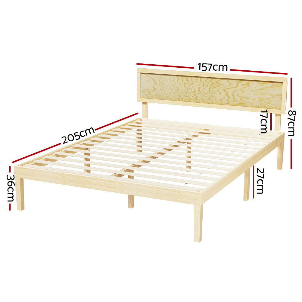 Bed Frame | Queen Size | Wooden Base | Mattress Platform | Timber Pine | YUMI