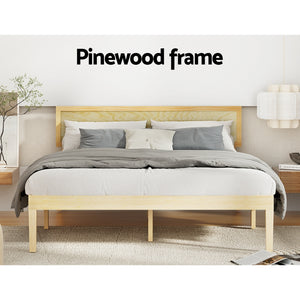 Bed Frame | Queen Size | Wooden Base | Mattress Platform | Timber Pine | YUMI