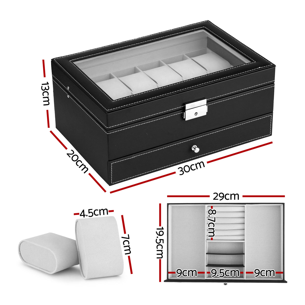 12-Slot Watch Storage Case | Display Organiser Box | Jewellery Holder (Set B)