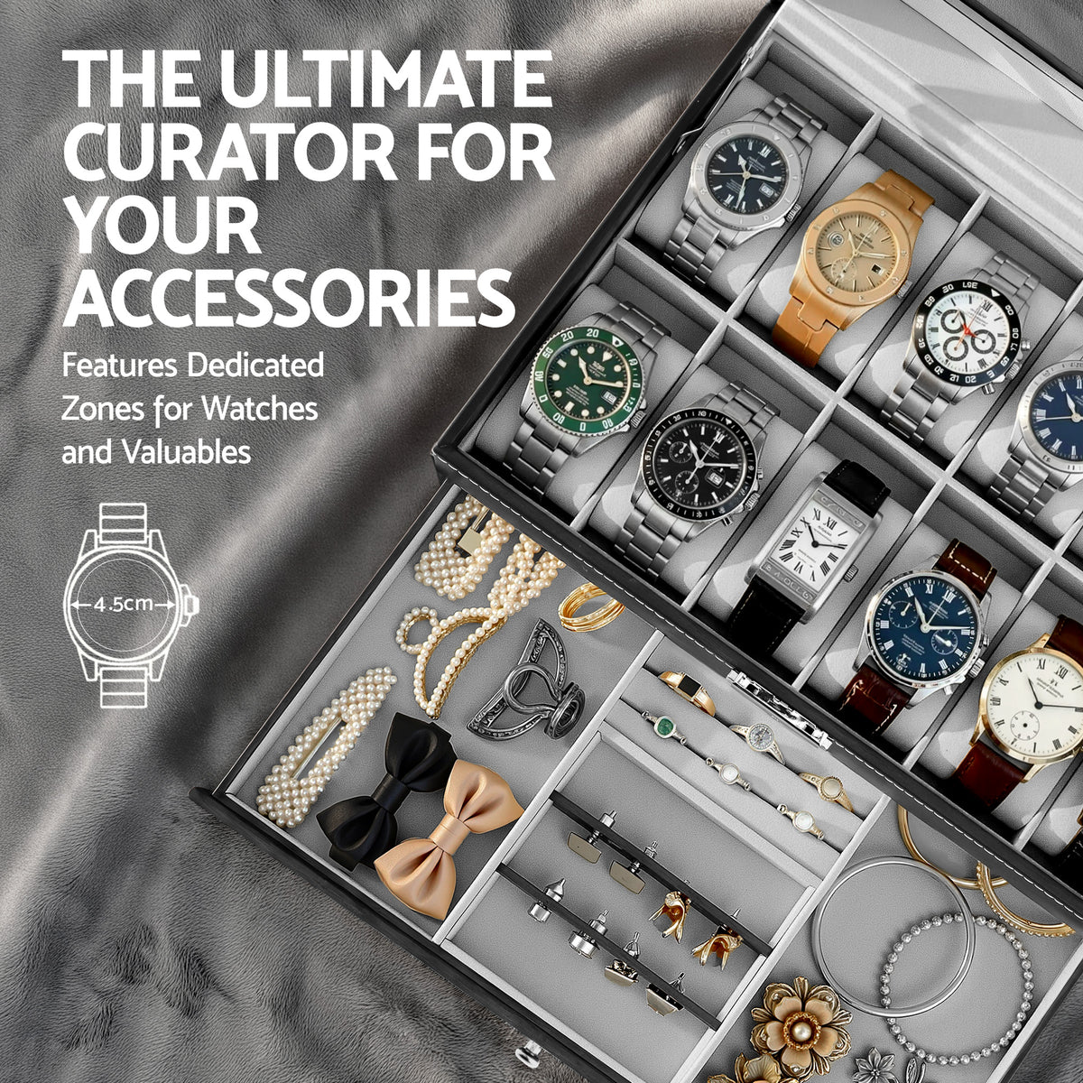 12-Slot Watch Storage Case | Display Organiser Box | Jewellery Holder (Set B)