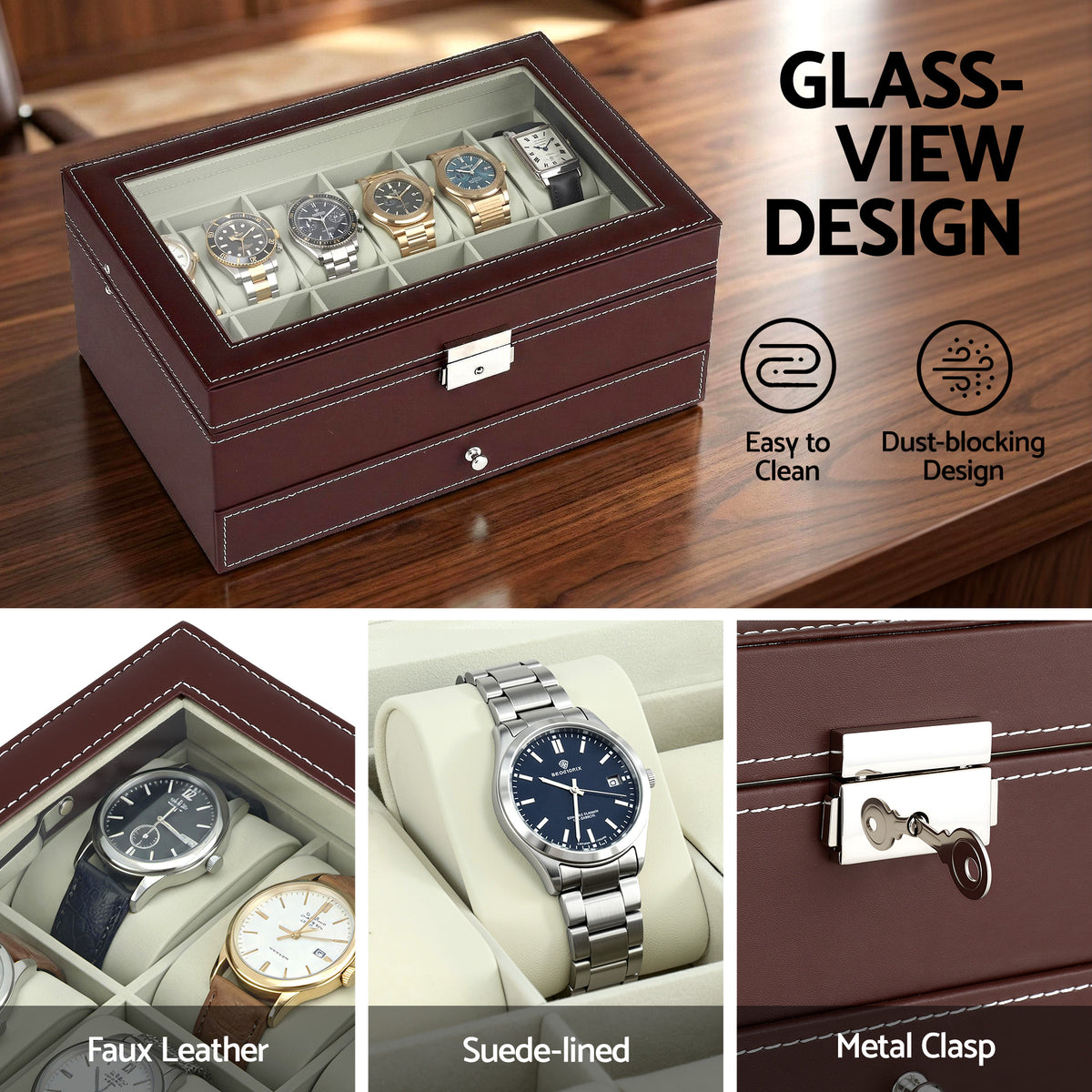 Watch Box Organiser | 12 Grids | Jewellery Storage Display Case (Set A)