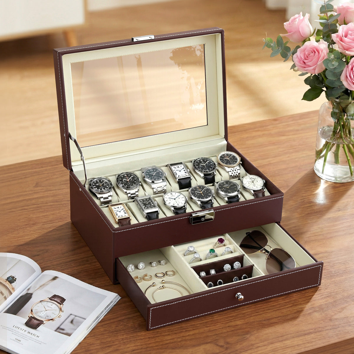 Watch Box Organiser | 12 Grids | Jewellery Storage Display Case (Set A)