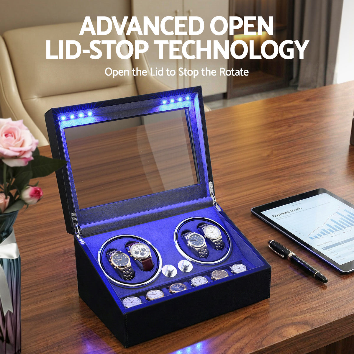 Automatic Watch Winder | Double | LED Display | Black