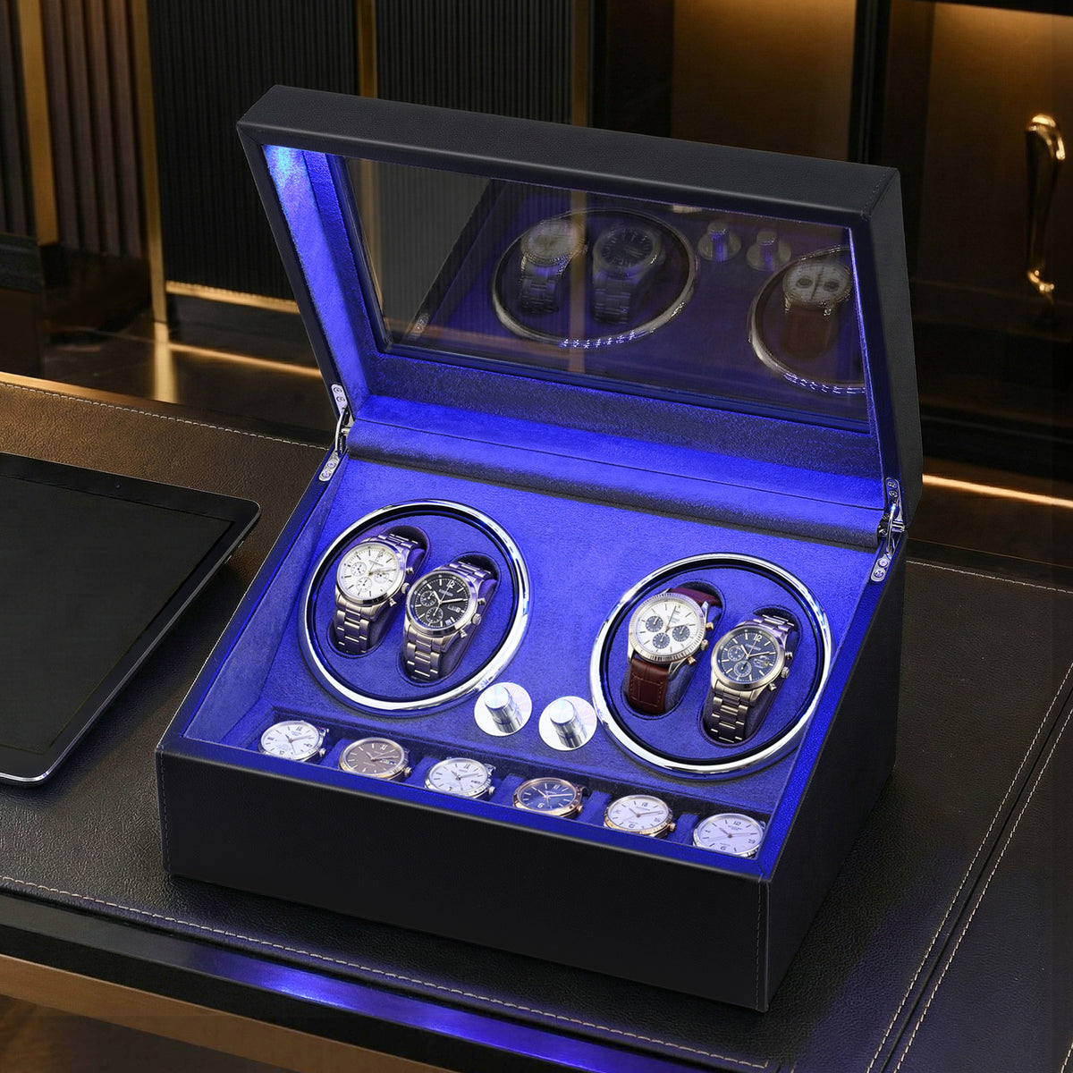 Automatic Watch Winder | Double | LED Display | Black