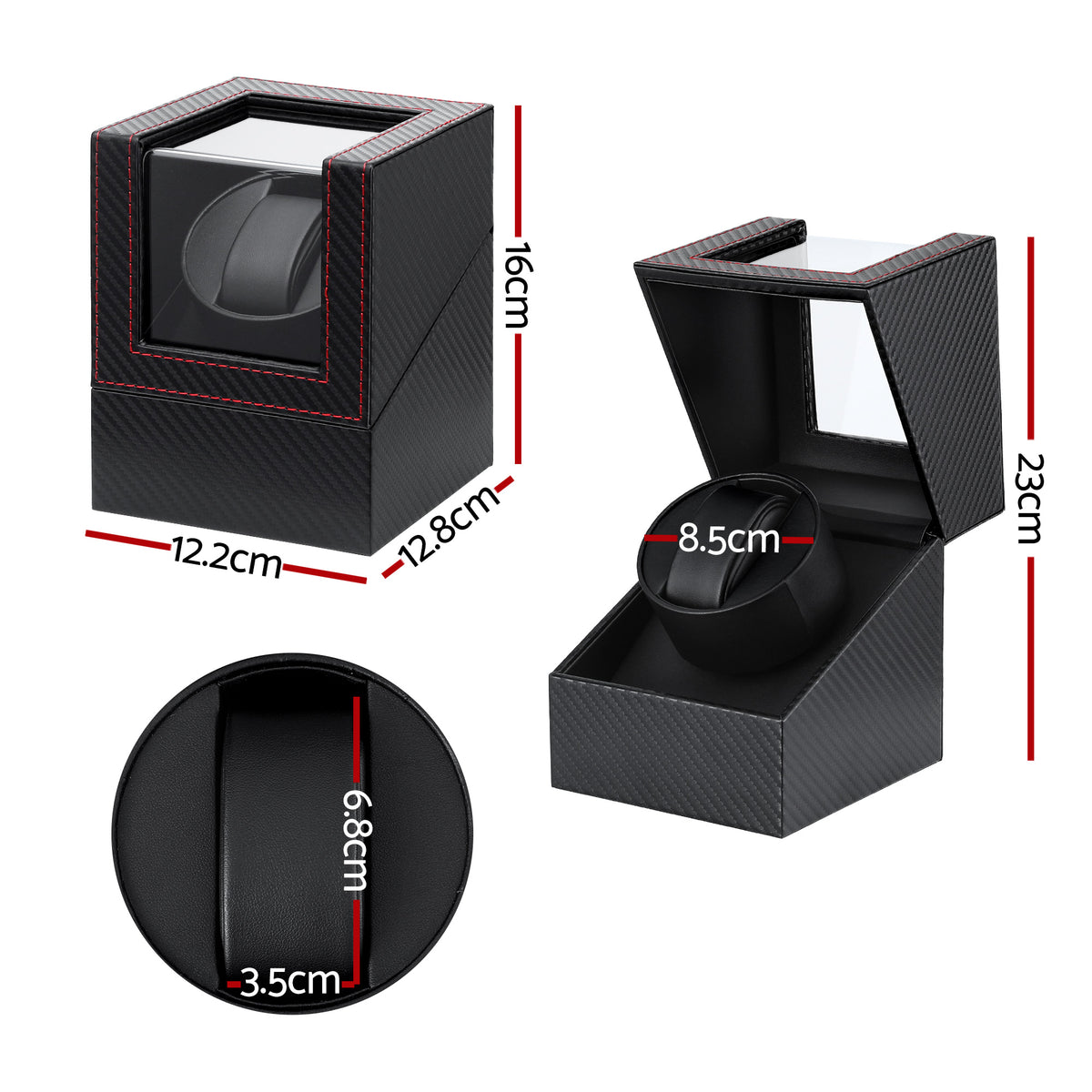Single Watch Winder | Automatic Quiet Motor | Carbon Fibre Look | Black