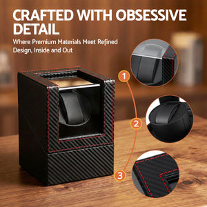 Single Watch Winder | Automatic Quiet Motor | Carbon Fibre Look | Black