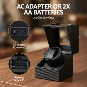 Single Watch Winder | Automatic Quiet Motor | Carbon Fibre Look | Black
