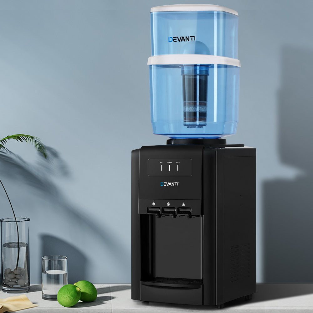 22L Devanti Water Cooler Dispenser | Bench Top | 3 Taps | Chiller Filter Purifier | Black