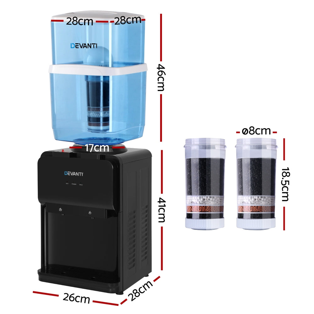 Devanti Water Cooler Dispenser | 22L | Bench Top | Chiller | Purifier | Filter | Hot | Cold | Black