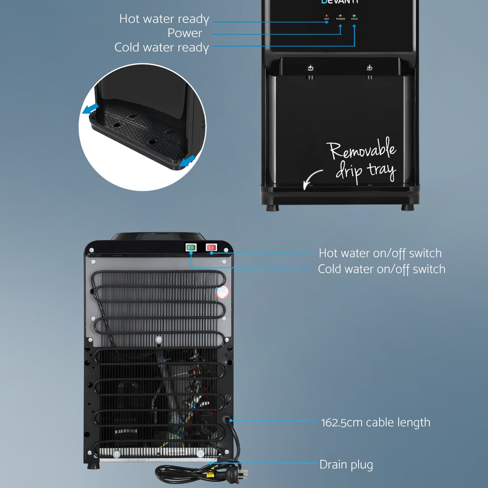 Devanti Water Cooler Dispenser | 22L | Bench Top | Chiller | Purifier | Filter | Hot | Cold | Black