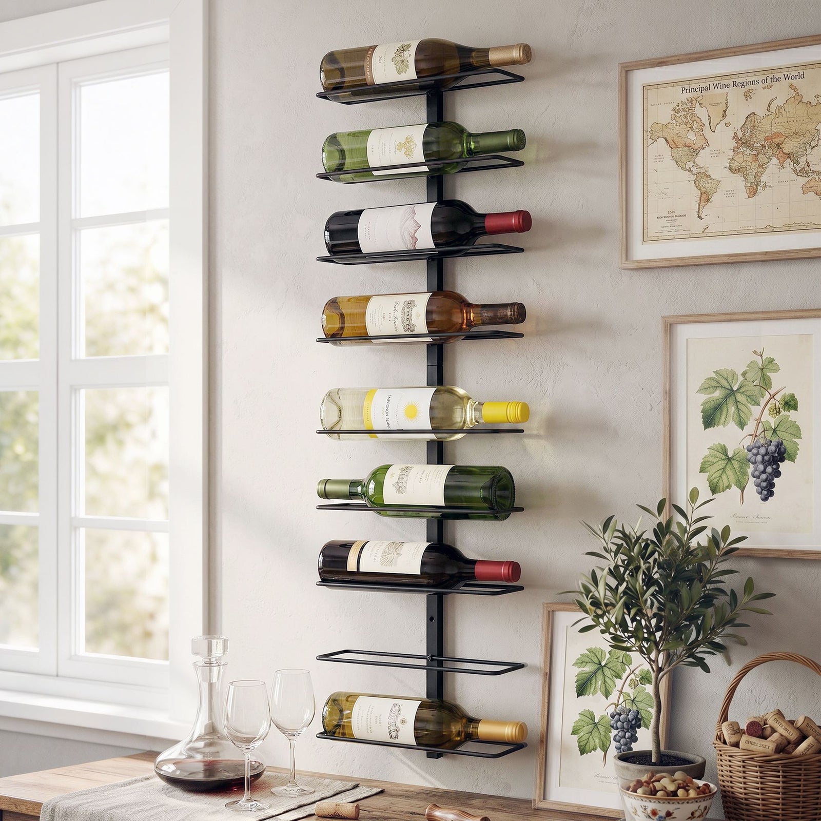 Wall Mounted Wine Rack | 9 Bottle Metal Display Rack | Black