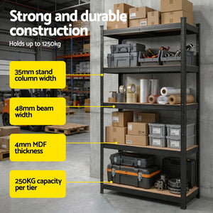 Garage Shelving 1.6x0.8m | Heavy Duty Storage Rack | Black