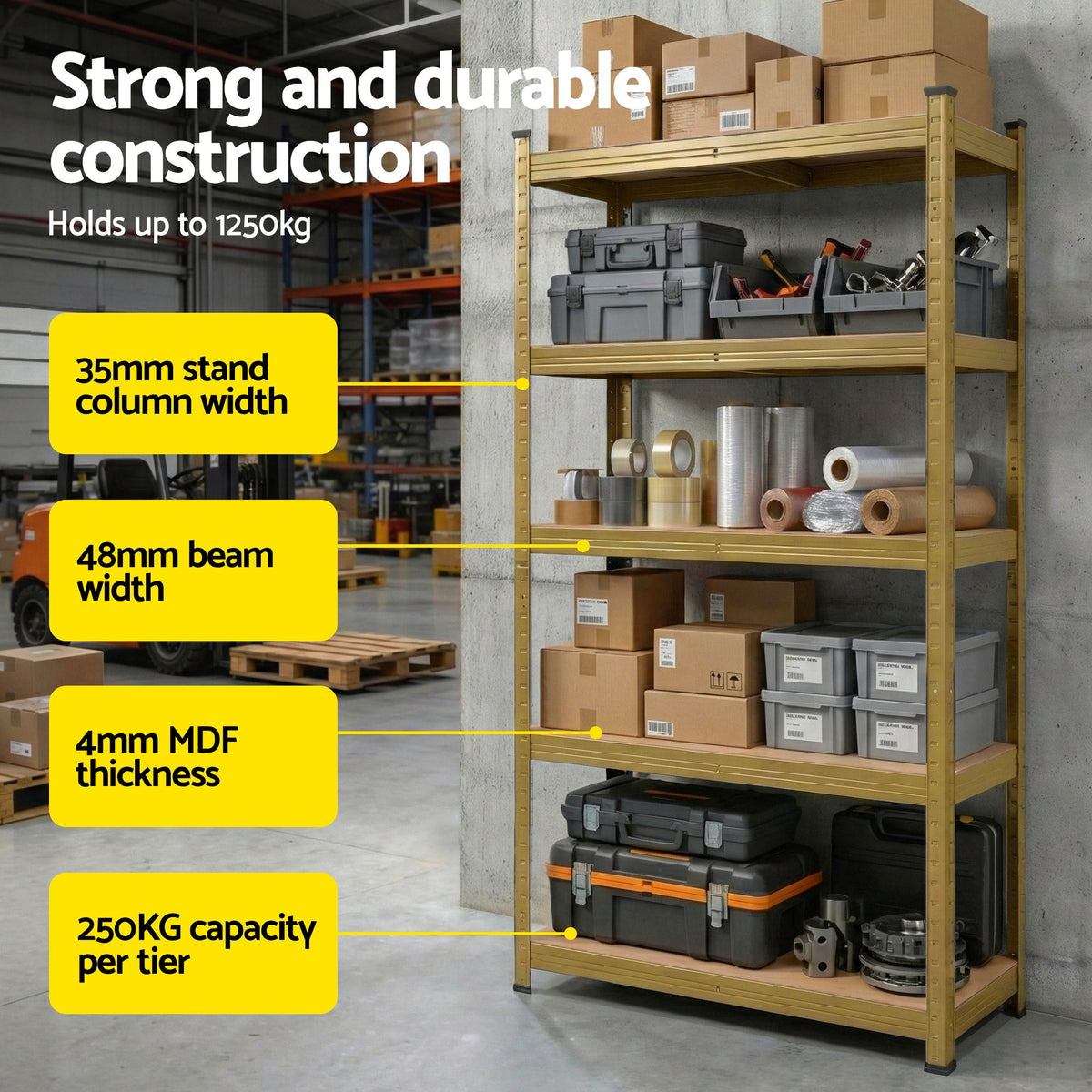 Garage Shelving 1.6x0.8m | Heavy Duty Storage Rack | Yellow