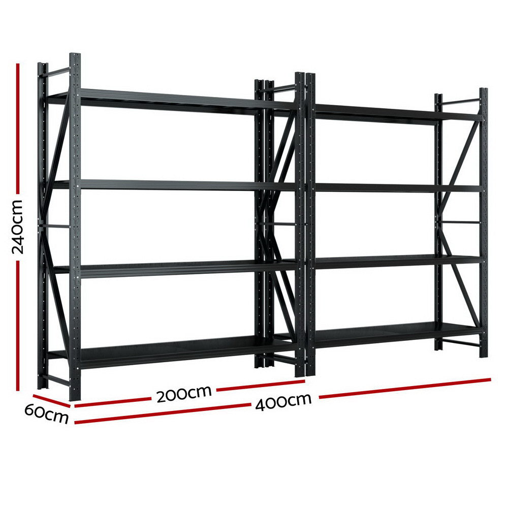 4M x 2.4M Garage Shelving | Warehouse Storage Rack | Black - The Hippie ...