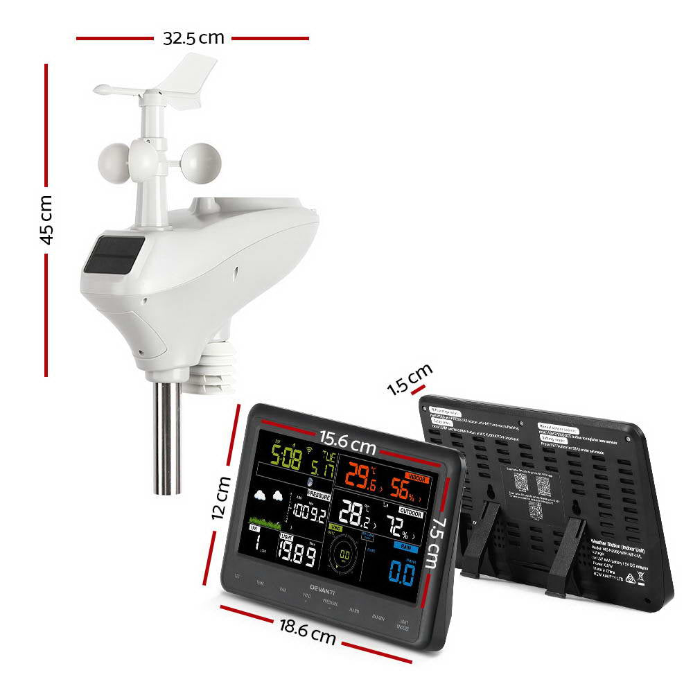 Devanti Wireless WiFi Professional Weather Station | Solar Sensor | LCD | UV Light