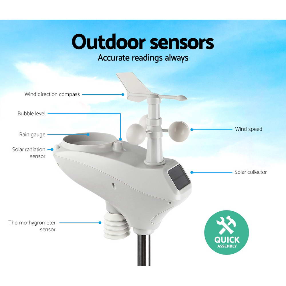 Devanti Wireless WiFi Professional Weather Station | Solar Sensor | LCD | UV Light