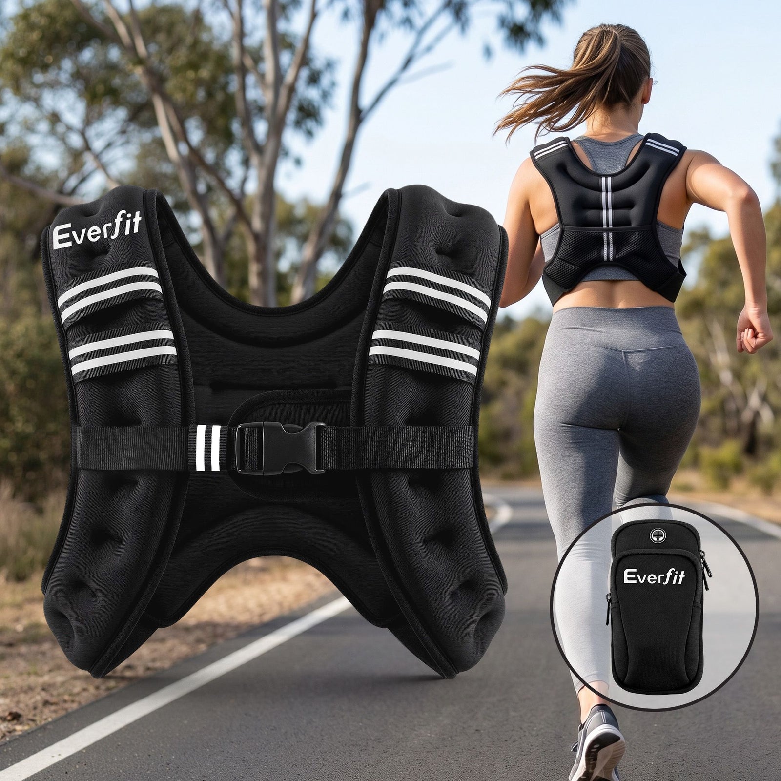 Weighted Vest | 5kg Reflective Running Vest with Armband Pouch