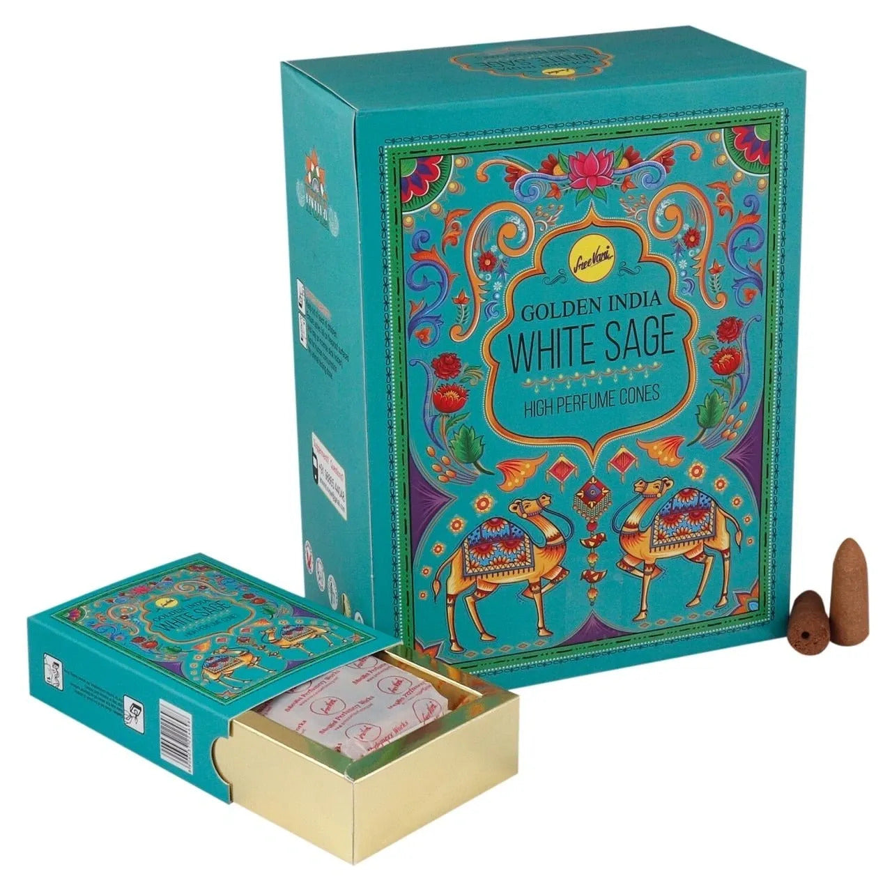 White Sage Backflow Incense Cones | Sree Vani Indian Heritage | 120 Jumbo Sized Cones