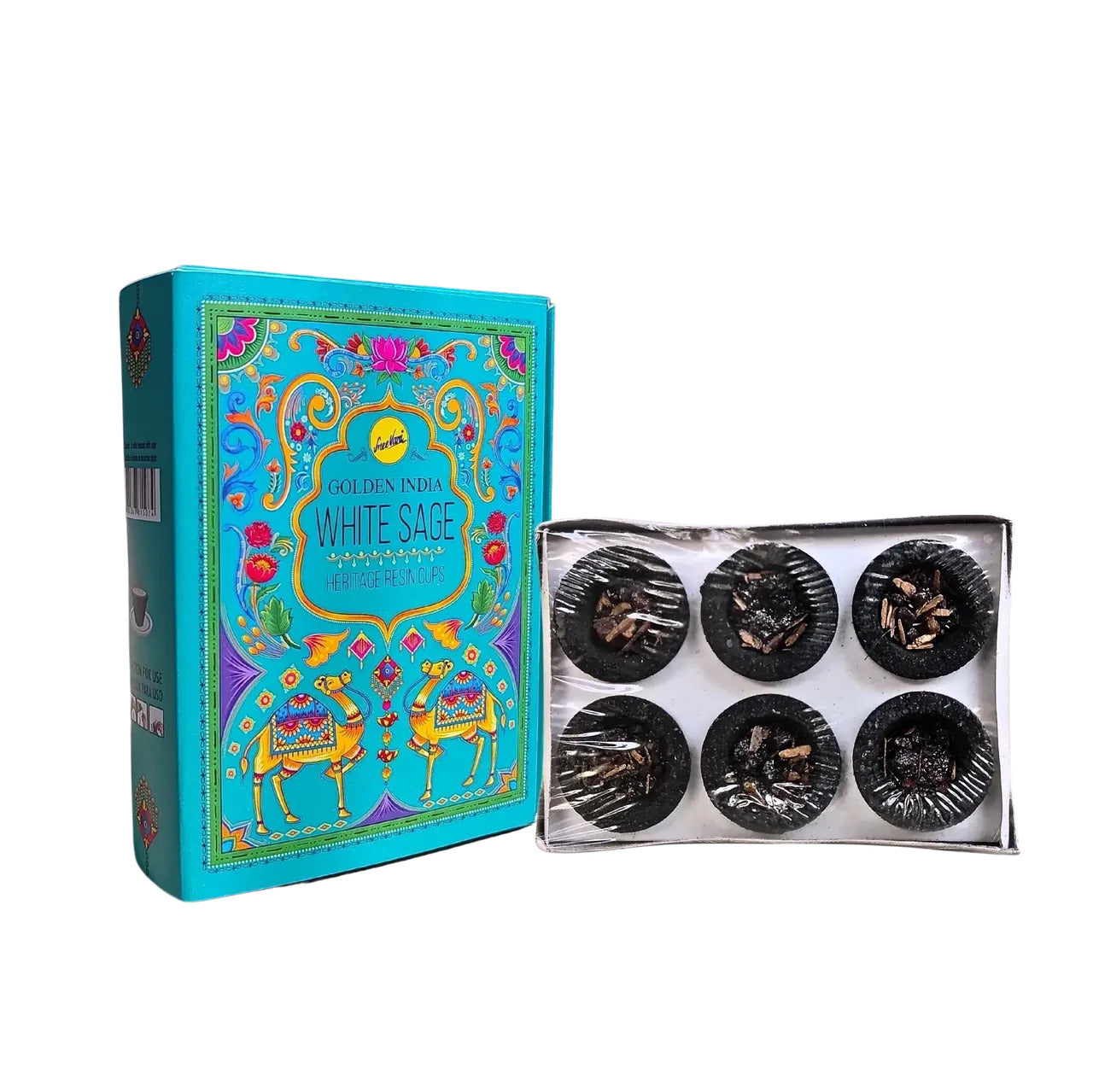 White Sage Resin Incense Cups 6 Pack | Sree Vani Indian Heritage Charcoal Free Burning Cups