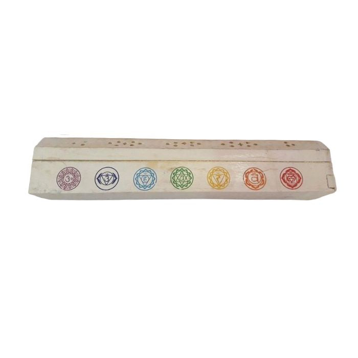 White Wooden Chakra Incense Burner Box | 30cm