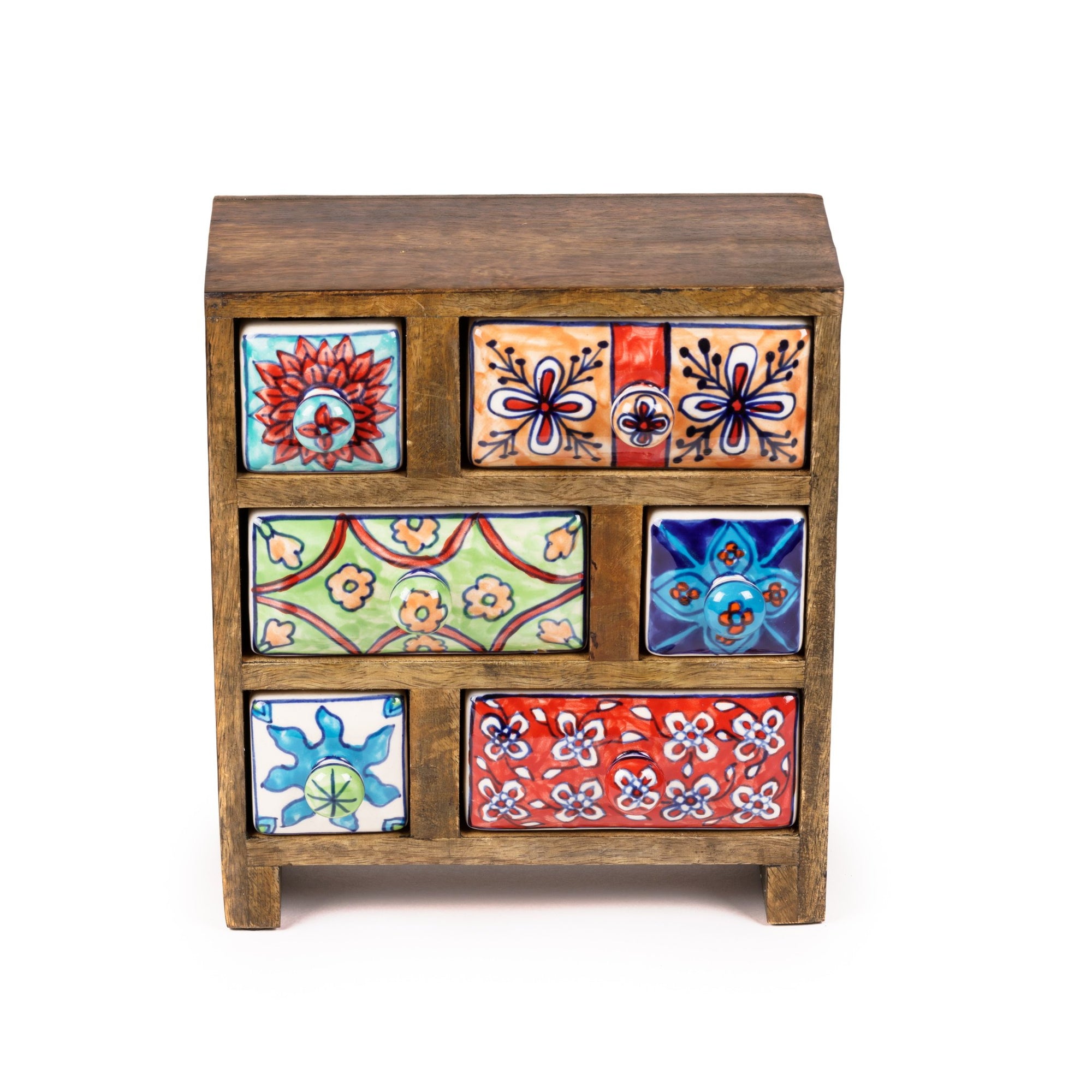Wood and Ceramic 6 Jewelry Drawer | Hand Crafted With Love