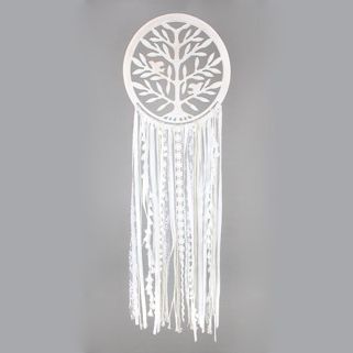 Wooden Tree Of Life Dream Catcher With White Lace |  30cm x 90cm