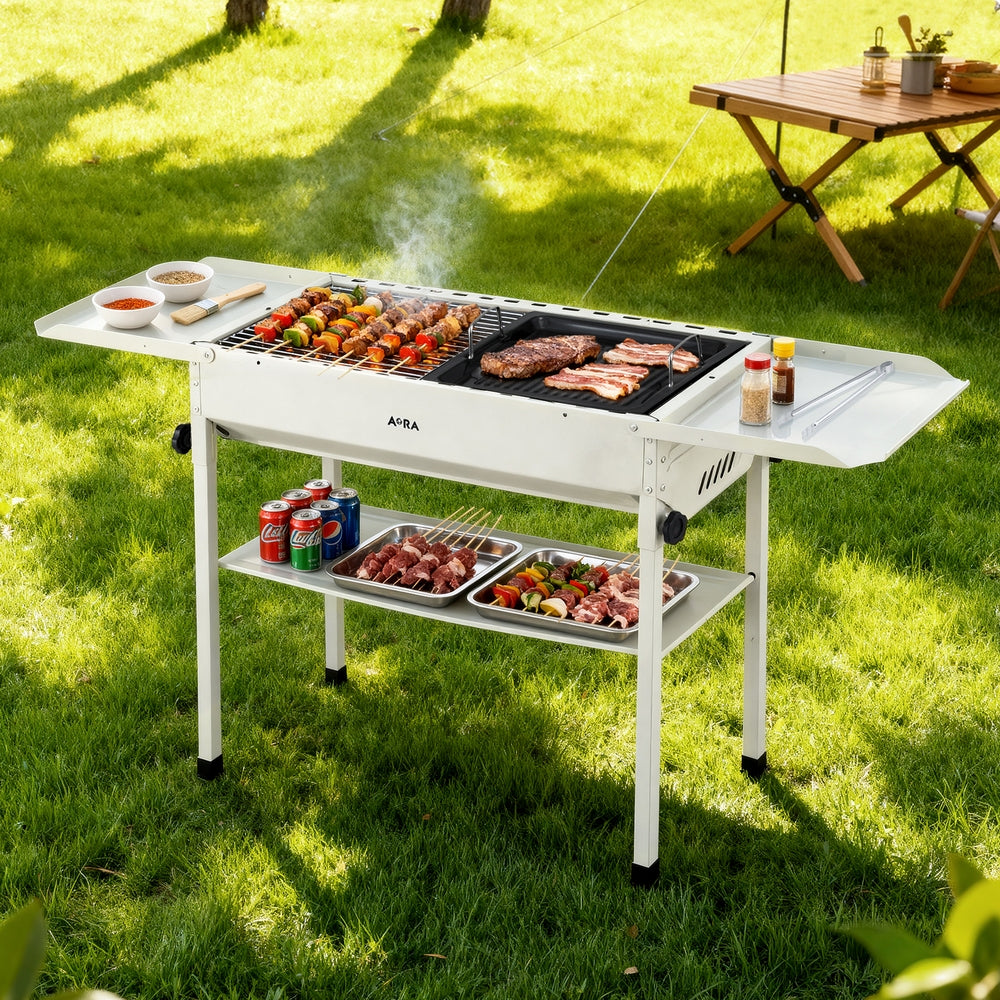 Portable BBQ Grill Set | Stainless Steel Racks + Pans | Outdoor Cooking