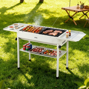 Portable BBQ Grill Set | Stainless Steel Racks + Pans | Outdoor Cooking