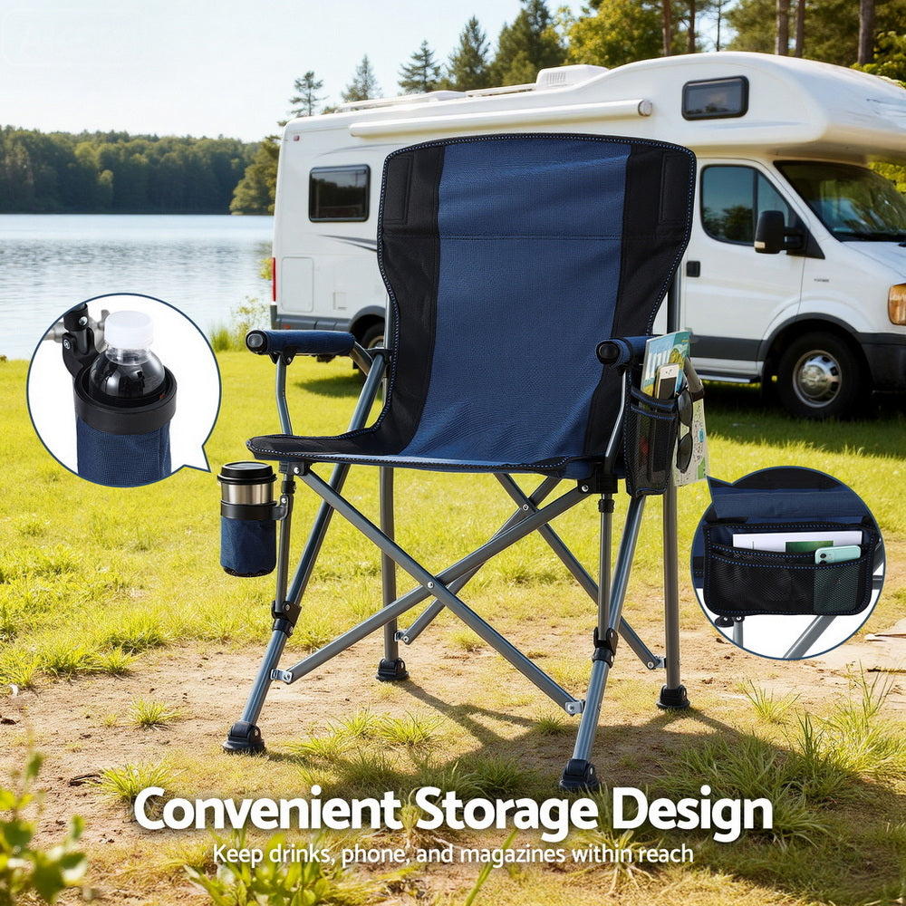 Folding Camping Chair | Lightweight Outdoor Seat | 120kg Capacity | Navy Blue