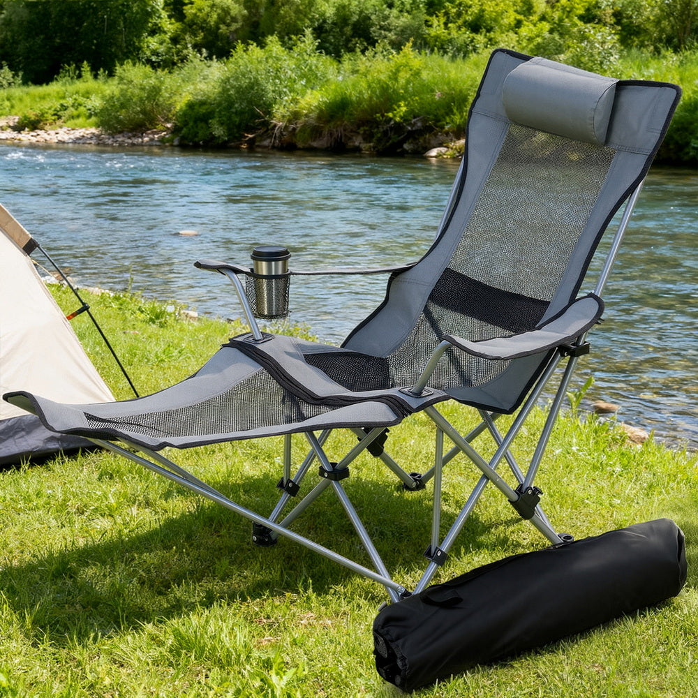 Camping Chair | Adjustable Recline | Portable Folding Outdoor Chair | Grey