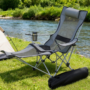 Camping Chair | Adjustable Recline | Portable Folding Outdoor Chair | Grey
