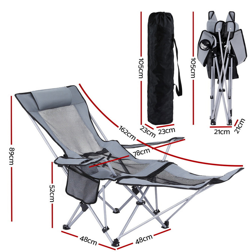 Camping Chair | Adjustable Recline | Portable Folding Outdoor Chair | Grey