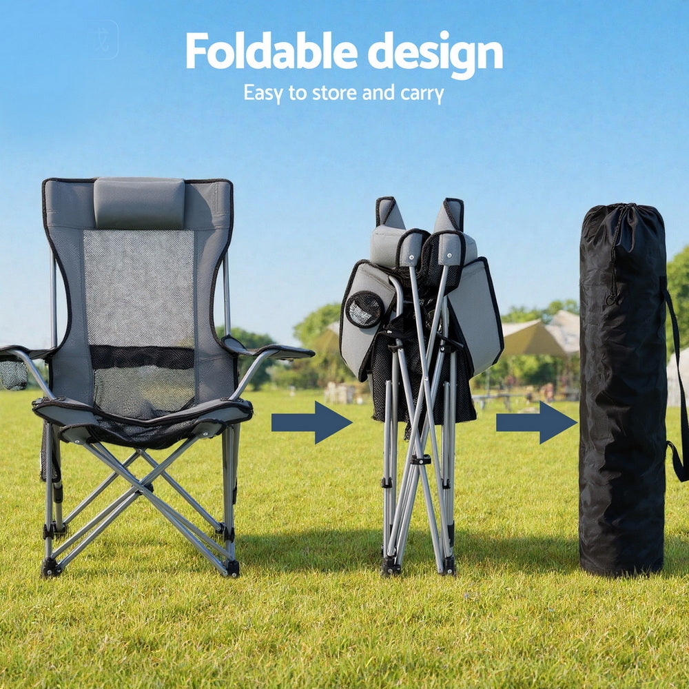 Camping Chair | Adjustable Recline | Portable Folding Outdoor Chair | Grey