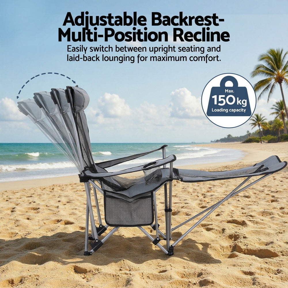 Camping Chair | Adjustable Recline | Portable Folding Outdoor Chair | Grey
