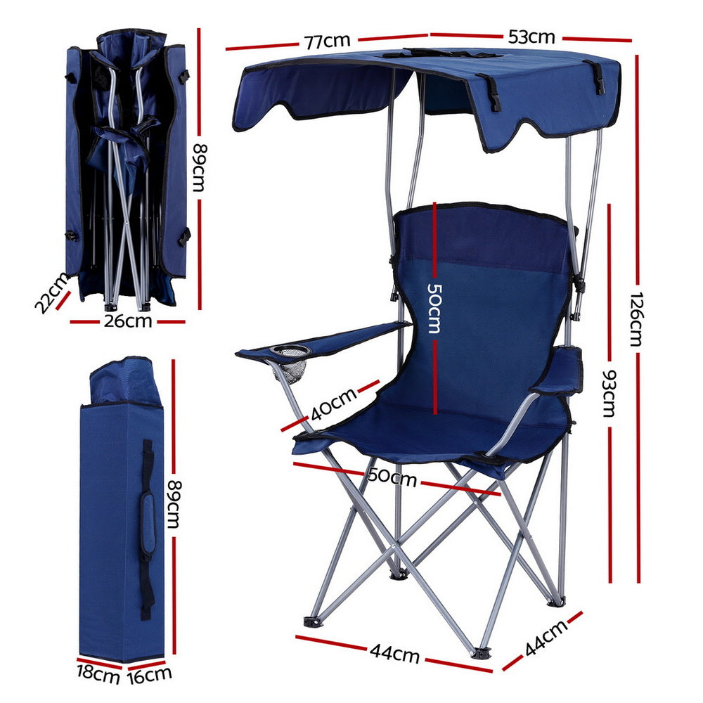 Folding Chair with Canopy | Portable Camping Seat | 120kg Capacity | Navy Blue