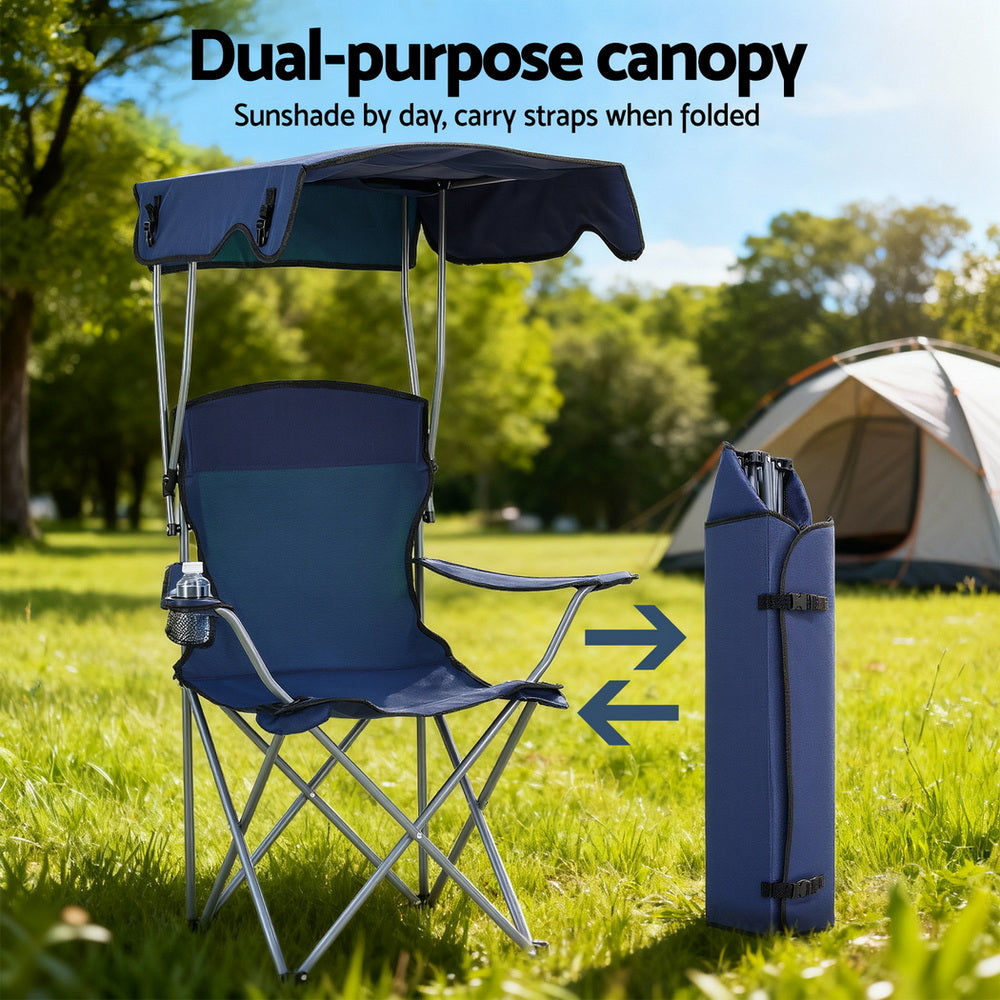 Folding Chair with Canopy | Portable Camping Seat | 120kg Capacity | Navy Blue