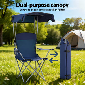 Folding Chair with Canopy | Portable Camping Seat | 120kg Capacity | Navy Blue