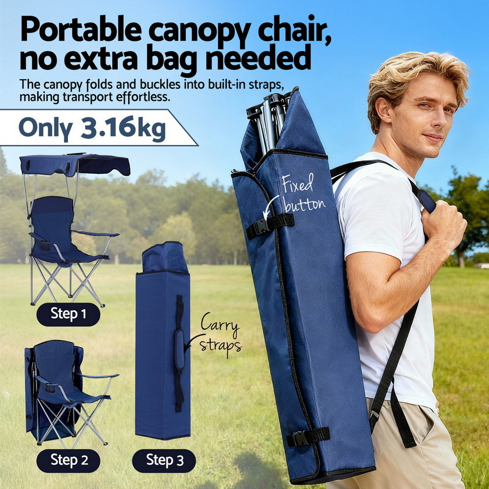 Folding Chair with Canopy | Portable Camping Seat | 120kg Capacity | Navy Blue