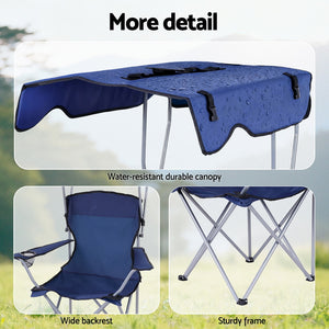 Folding Chair with Canopy | Portable Camping Seat | 120kg Capacity | Navy Blue