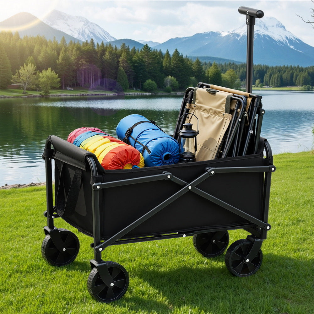 Folding Garden Cart | Camping Wagon Trolley | Outdoor Beach | Black