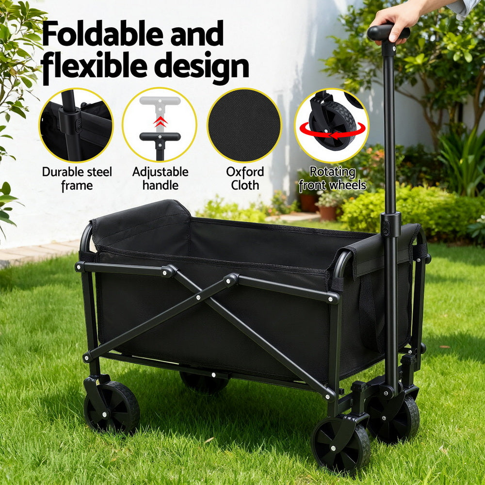 Folding Garden Cart | Camping Wagon Trolley | Outdoor Beach | Black