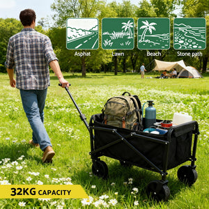 Folding Garden Cart | Camping Wagon Trolley | Outdoor Beach | Black