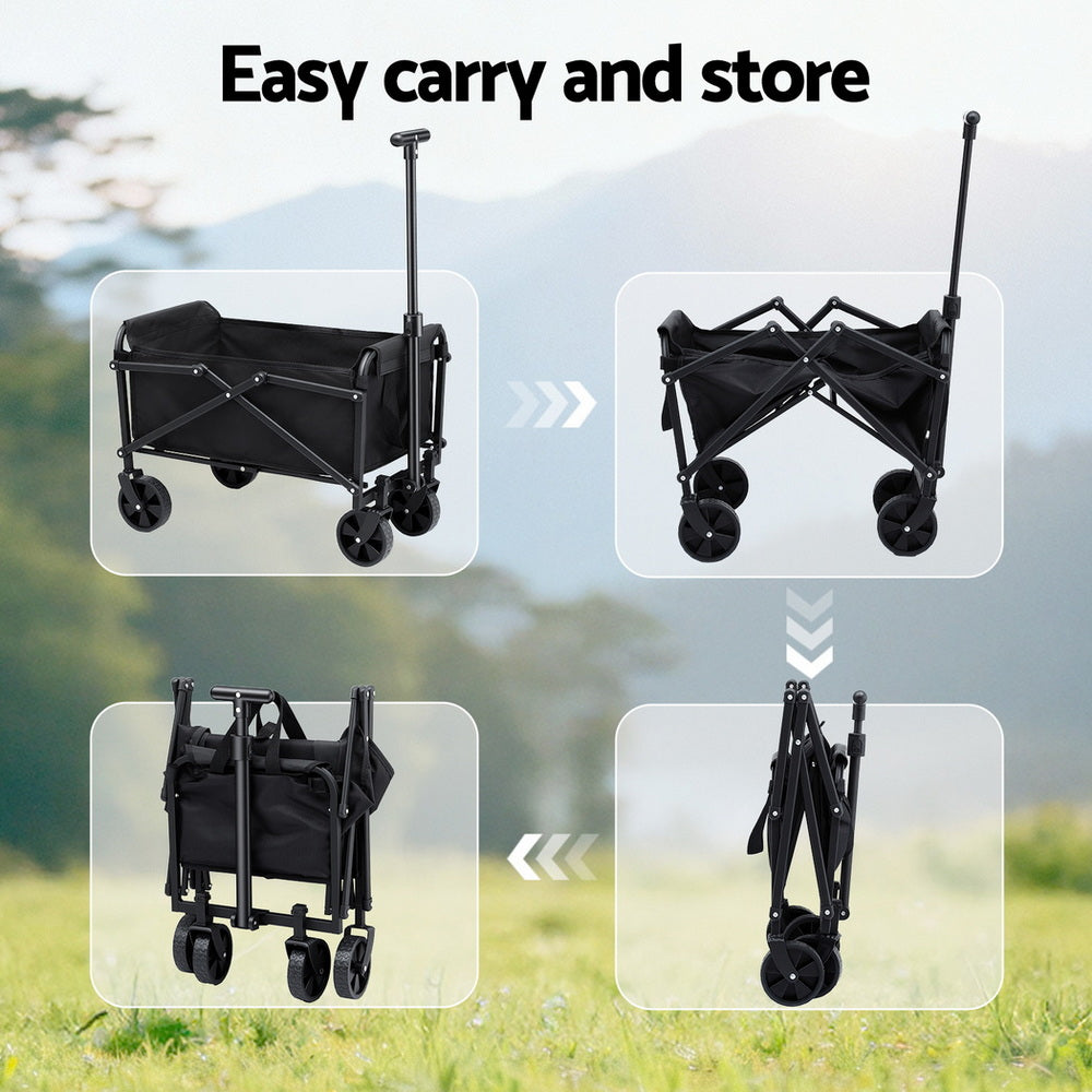 Folding Garden Cart | Camping Wagon Trolley | Outdoor Beach | Black